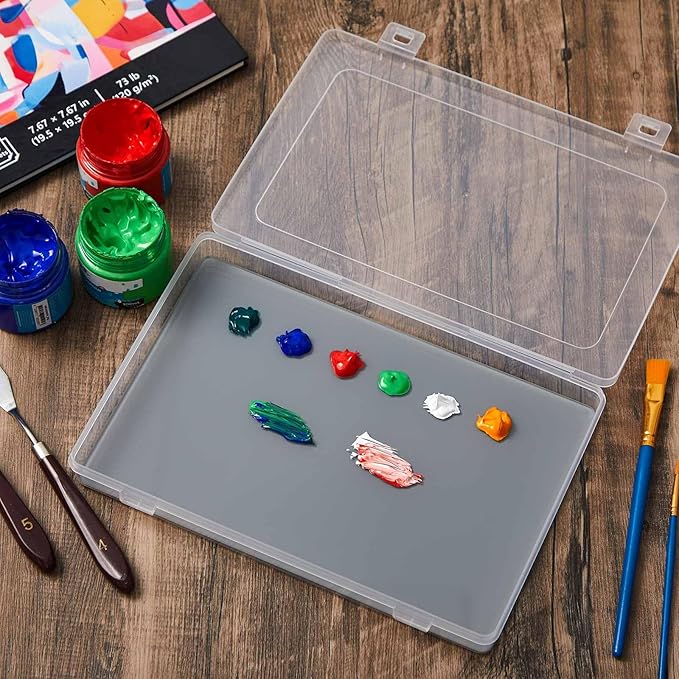 Nuanchu 2 Pcs Handy Glass Oil Paint Palette Included 10.2 x 6.8 x 1.2 Inches Airtight Stay Wet Palette Container and 9.7 x 6.3 Inches Tempered Glass, Keeps Paint Fresh, Ideal for Travel Outdoor, Grey