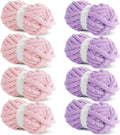 HOMBYS 8 Pack Assorted Chunky Yarn for Crocheting,Super Bulky Large Soft Fluffy Yarn,Plush Fuzzy Yarn,Thick Chenille Yarn for Hand Knitting/Arm Knitting,4 Pink & 4 Purple(27yds,8 oz Each Skein)