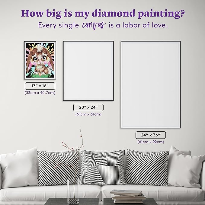 DIAMOND ART CLUB Rainbow Lil Bunny Diamond Painting Kit, Fun DIY Crafts for Adults, Round Diamond Art Canvas, 13" x 16"