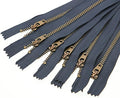 Metal Zipper for Jeans 4" Antique Brass Y-Teeth Zipper #4 Close End Jeans Zippers 4" 6pcs,(Navy-Brass)