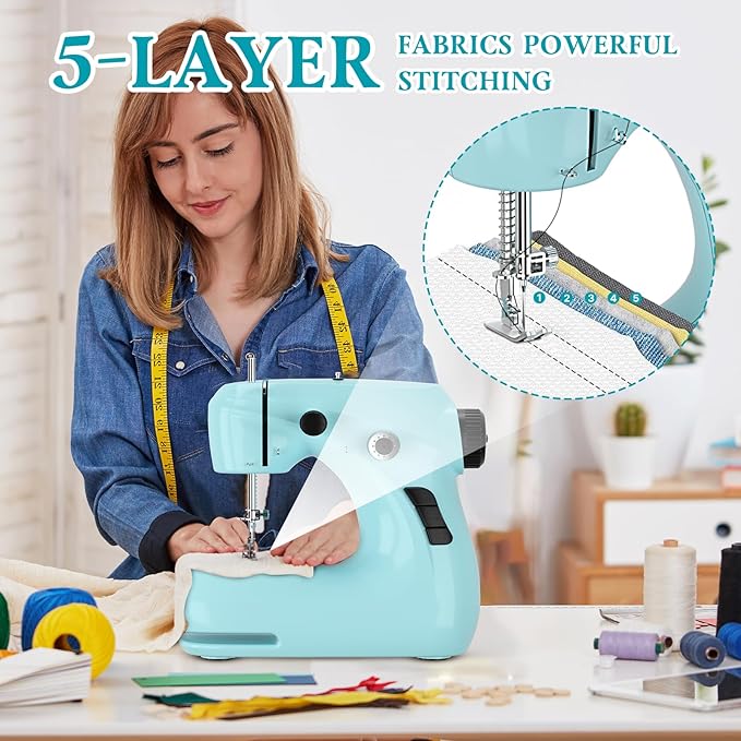 Mini Sewing Machine, Portable with Extension Table & Sewing Kit, Dual Speed Control, Built-in Light, Ideal for Beginners & Quick Household Repairs