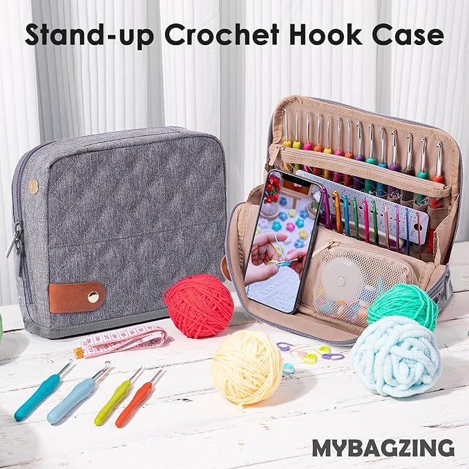 82Pcs Crochet Hook Set with Storage Case - Stand Up Crochet Hook Case with 20 Size Crochet Hooks & needles, Crochet Accessories - Crochet Needles Set for Crochet Lovers, Crochet Kit for Beginners