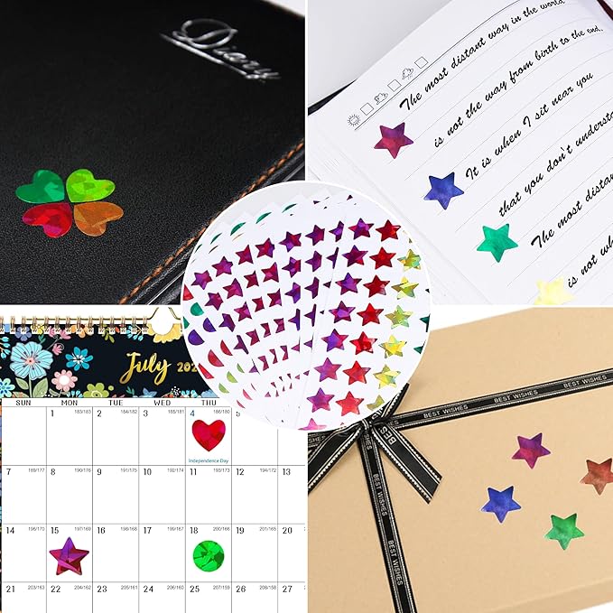 1710 Pcs Holographic Rainbow Stickers Sparkly Small Star Sticker, Varying Sizes Heart and Round Shaped for Kids Reward, Behavior Chart, Student Journal Decoration and School Classroom Teacher