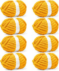 Inhand 8 Pack Chunky Chenille Yarn for Crocheting–30.6 Yards, 7.7oz, Soft Fluffy Thick Yarn,Fall Decor Gifts for Women/Grandma Birthday Unique,Hand Knitting for Blankets&DIY Crafts (Gold)