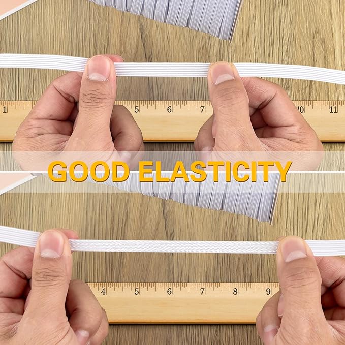 Coopay 200 Yards Length 1/4" Width Elastic Bands Flat Elastic Cord Rope Heavy Stretch Spool Knit for Sewing DIY Projects, Arts & Crafts (White, 1/4 Inch)