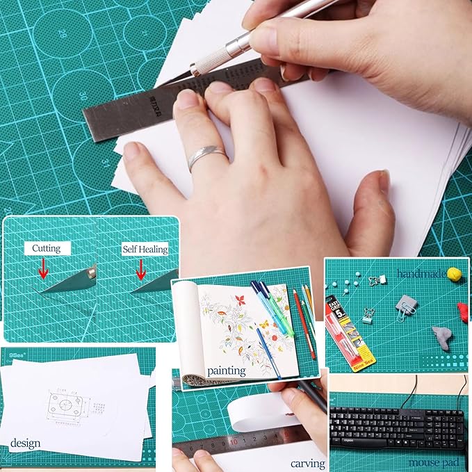 Self Healing Cutting Mat with Grid for Handmade Paper Cutting, Leather Crafts, Carving, Desktop Protectors 5-Ply Quilting Board A3-45x30x0.3cm(17.72x11.81x0.118in Green)