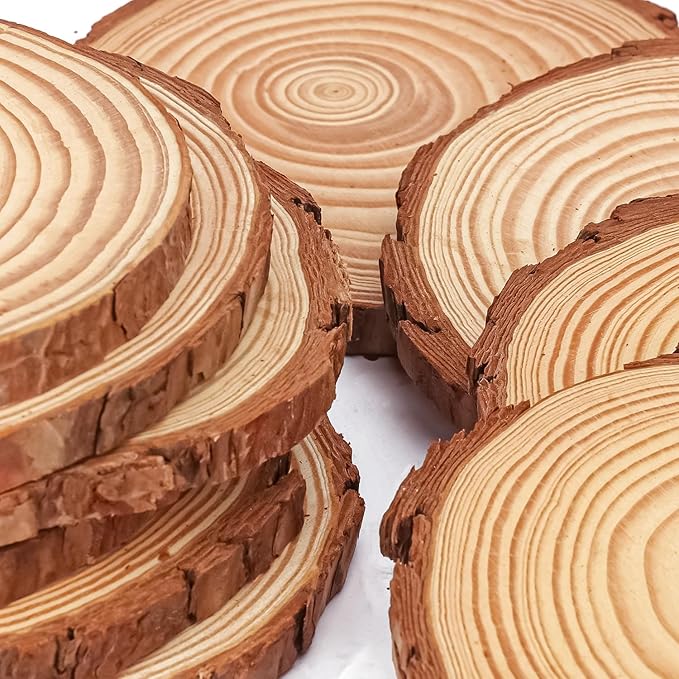 56 PCS Unfinished Wood Slices for Centerpieces, 4-4.7 Inch Natural Wood Slices with Tree Bark Pine and Wood Rounds Discs for DIY Crafts, Centerpieces, Art & Decor