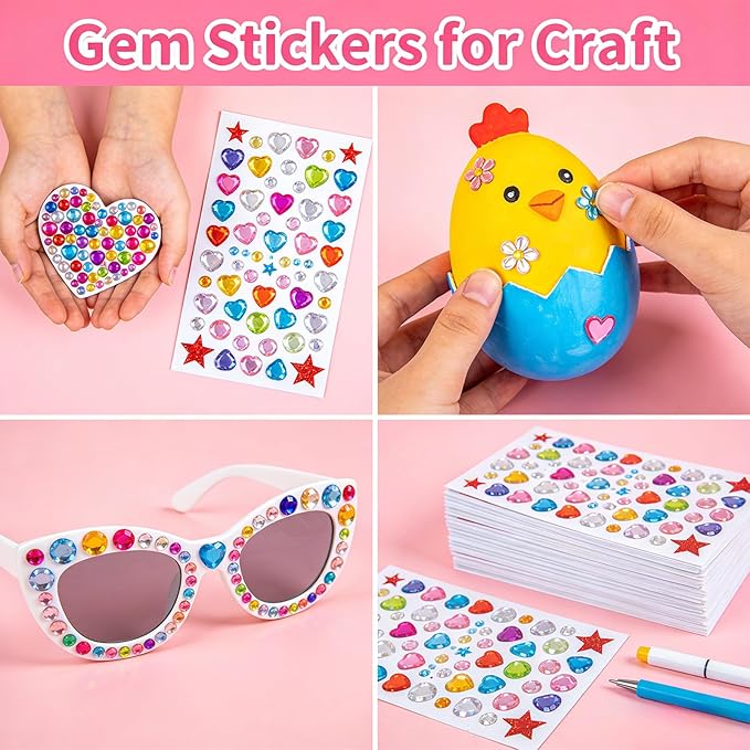 3200pcs Gems for Crafting, Sticker Jewels for Crafts, 12 Sheet Self Adhesive Gems & Rhinestone Adhesive, Acrylic Craft Jewels, Sticky Gems, Gem Stickers for Kids, Face Jewels & Craft Stickers