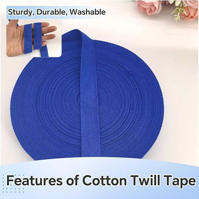 Royal Blue Twill Tape 3/4 Inch Wide - 40 Yards Herringbone Cotton Webbing Bias Binding Tape for Sewing, Crafting, DIY Projects, Pet Collars, Gift Wrapping and Home Decoration