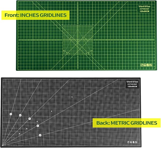 Large 23" x 47" Self Healing Sewing Mat, WerkWise Rotary Cutting Board, Double Sided 5-Ply 23x47 Inch Mat for Quilting, Sewing, Fabric, & Crafts, Designed for Use with Rotary Cutters (Green & Black)