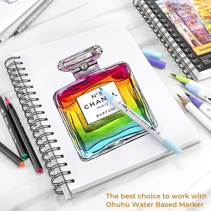 Ohuhu Mix Media Pad, 10"x7.6" Mixed Media Art Sketchbook, 120 lb/200 gsm Heavyweight Papers, 62 Sheets/124 Pages, Spiral Bound Mixed Media Paper Pad for Acrylic, Painting Christmas Gift
