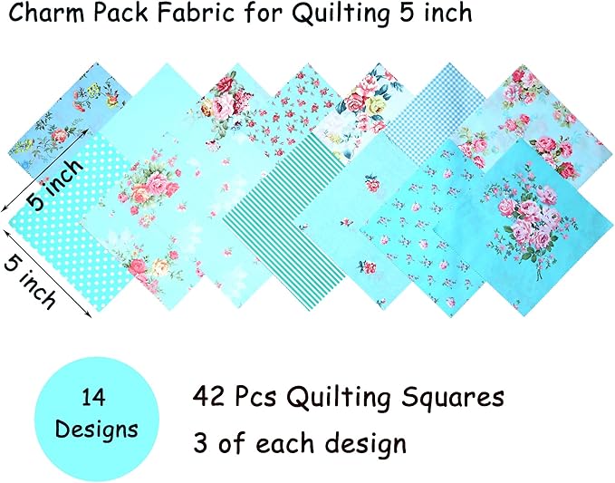 Charm Packs for Quilting 5 inch - 42 5" Charm Squares - Soft Cotton Fabric Quilt Squares 5x5 for Quilting, Sewing, Patchwork, Bags, and Crafts