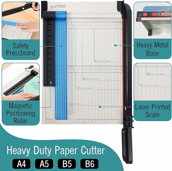 EXTRIC Paper Cutter Heavy Duty, 12" Paper Trimmer with Safety Guard, Guillotine Papers Cutter for Classroom and Office, Heavy Duty Metal Base, Magnetic Guide, Laser Printed Scale