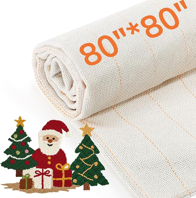 Pllieay 80" × 80" Large Overlocking Primary Tufting Cloth, Monks Cloth with Yellow Marked Lines, Punch Needle Fabric, Monks Clothes for Punch Needle, Tufting Guns and Carpet Punching