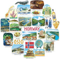 Navy Peony Nordic Norway Travel Stickers (28pcs) - Watercolor, Scandinavia, Norwegian-Themed Vacation Decals for Journals, Scrapbooks, Waterbottles