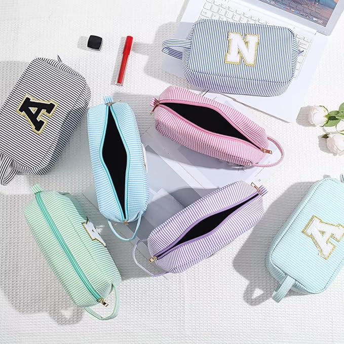 YOOLIFE Birthday Gifts for 4 5 6 7 8 9 10 11 12 13 14 15 16 Year Old Girl Gifts, Purple Gifts for Women Teen Girls Kids Her Daughter, Monogram Initial Girls Makeup Bag, Letter E