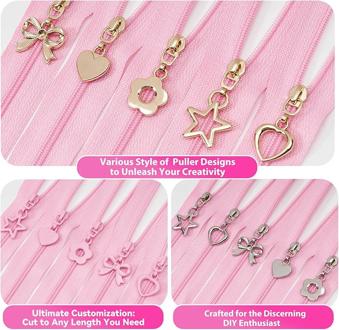 Mylbeter #3 Nylon Coil Zippers by The Yards Pink Bulk Zippers 10 Yards with 40PCS Sliders Continuous Zipper Tape for DIY Bag Clothing Sewing Crafts Gold Pull Sliver Slider Zipper for Bags and Purses