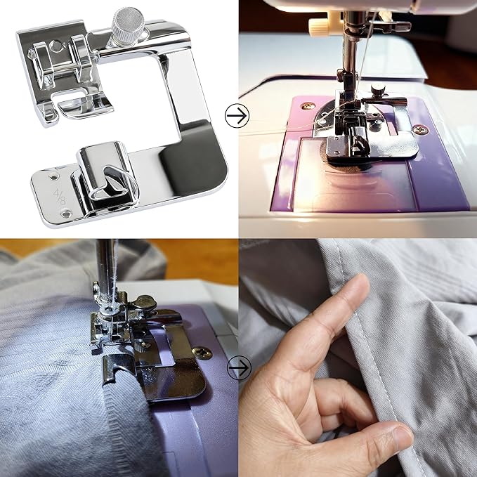 3 Sizes Rolled Hem Presser Foot Set – 1/2", 3/4", 1" Wide Hemmer Feet for Brother, Singer, Low Shank Sewing Machines