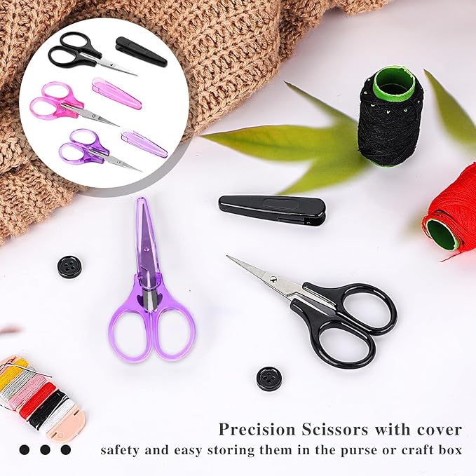 3Pcs Mini Detail CSmall Scissors All Purpose Craft Scissors Stainless Steel Scissors with Protective Cover Precision Straight Fine Tips Design for Paper Cutting,Scrapbooking