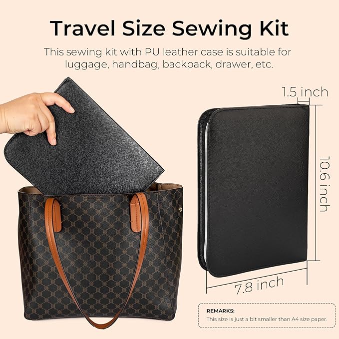 Sewing Kit for Adults, Professional Sewing Kit with 230pcs Premium Sewing Supplies, PU Leather Case,Travel Size, Beginners Friendly, Suitable for Home Clothing Repair, Emergency, Gifting, DIY