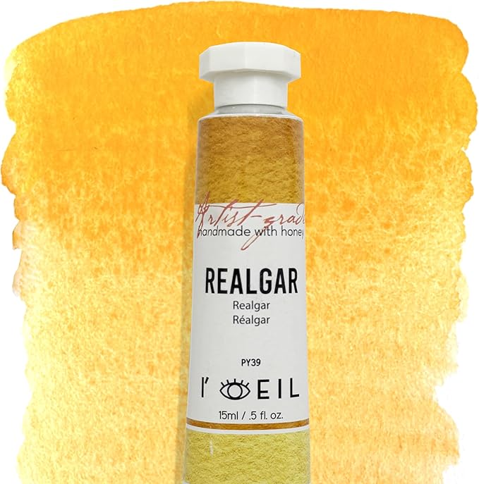 L'oeil (Genuine Minerals) Professional Artist Grade Extra Fine Handmade Watercolor 15ml Paint Tube, 5 Fl Oz, Natural Granulation, Rich Colour Luminosity, Lightfast Non-fading, Archival Quality (Realgar)