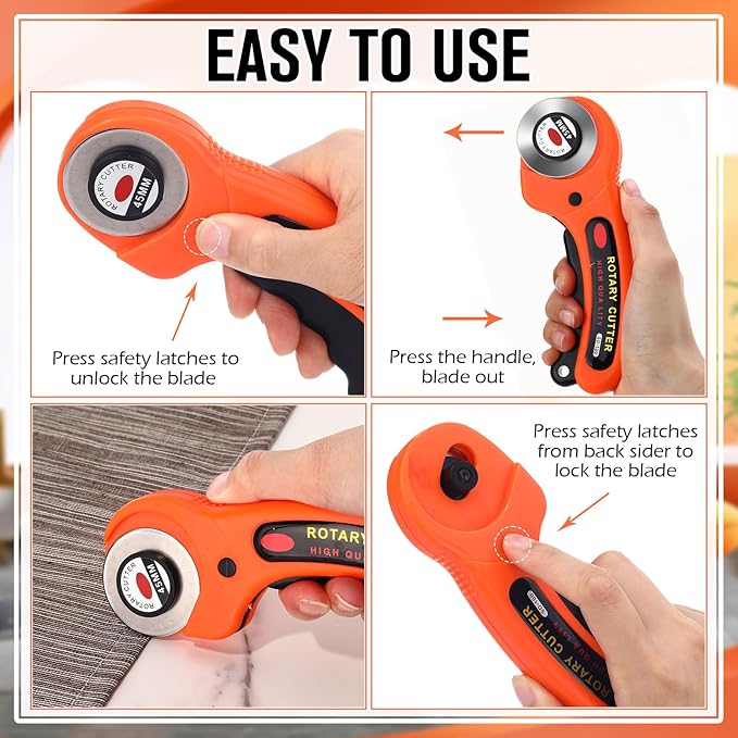 Lothee 12 Packs Stainless Steel Rotary Cutter Set, 45mm Circular Blades with Handle for Fabric, Leather, Quilting, Sewing & Crafting - 420J2 Steel and Durable ABS Plastic(Orange)