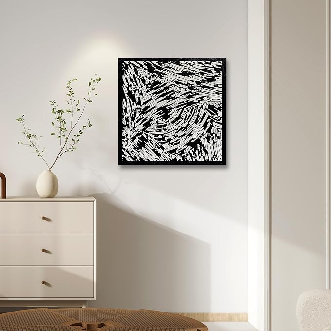 Art 24x24 inches Hand-Drawn Black and White Abstract Three-Dimensional Texture Art Oil Painting in Modern Minimalist Style. Suitable for Wall Decoration in Home Offices
