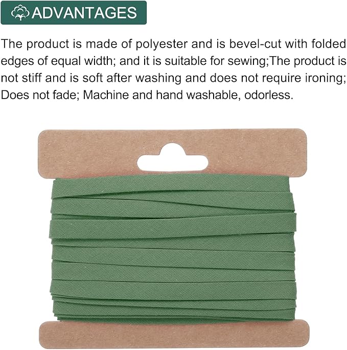 MECCANIXITY 1/4 Inch Double Fold Bias Tape Continuous Bulk Cotton Bias Tape for Sewing Seaming Quilting Hemming Binding Crafts (Army Green 12 Yards)