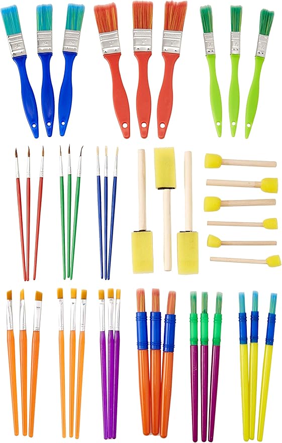 45 Piece Bulk Paint Brush and Tools Mega Assortment - Perfect Classroom Pack for School, Church, or Family Events