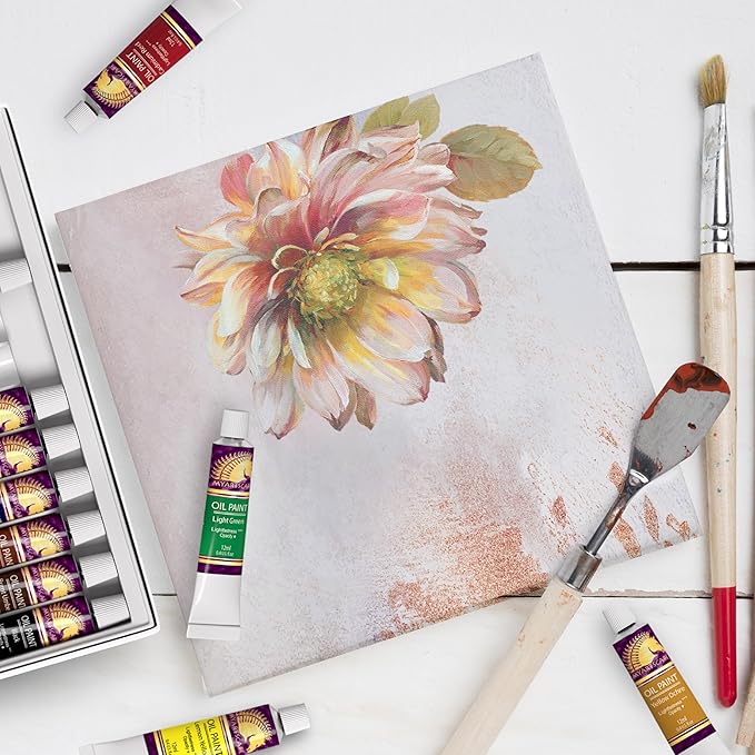MyArtscape Oil Paint Set - 12 x 12ml Tubes - Lightfast - Heavy Body - Oil-based Vibrant Colors - High Pigment Load - Non-fading - Artist Quality Painting Supplies - Professional Craft Paints