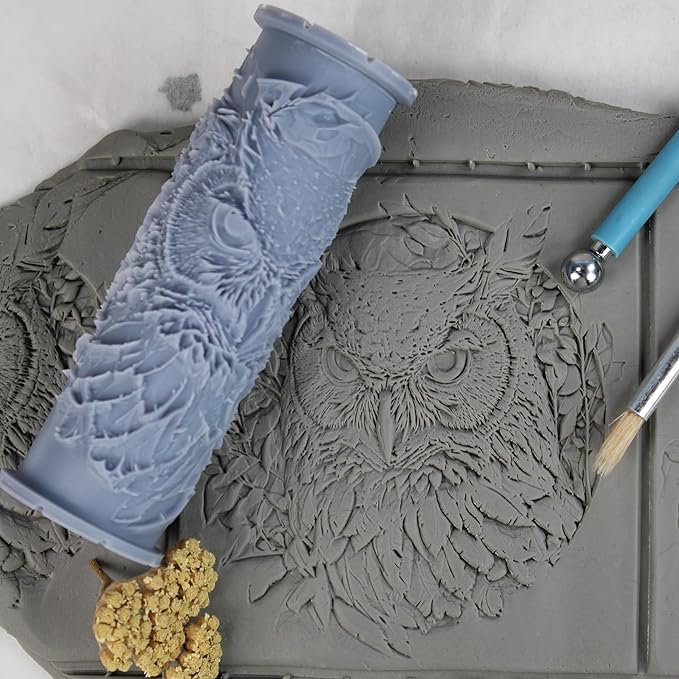 Owl Clay Texture Roller (4") - Winter Set #01 - Embossing Pattern Roller for Polymer & Ceramic Clay, Pottery & Crafts