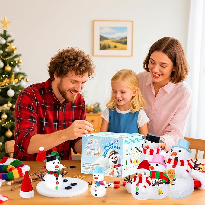 ROUIWEIP 12 Pack Build a Snowman Kit for Kids - Creative Air Dry Clay Christmas Crafts DIY Kit with 120PCS Accessories, Fun Holiday Activity and Stocking Stuffers Gift for Boys and Girls