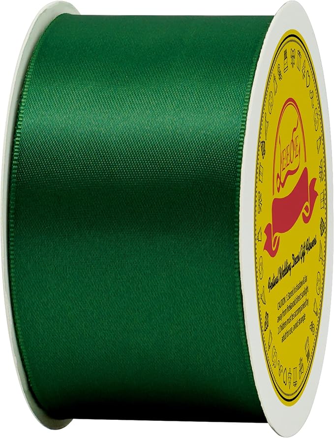 Double Face Forest Green Satin Ribbon 2 inch X 25 Yards Polyester Forest Green Ribbon for Gift Wrapping Very Suitable for Weddings Party Hair Bow Invitation Decorations and More