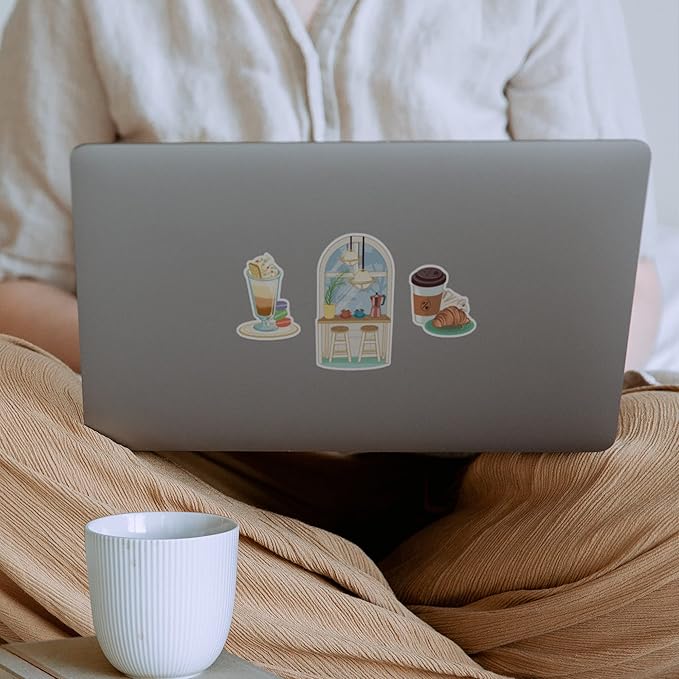 Navy Peony Hipster Coffee Stickers (30 Pieces) - Motivational, Waterproof, Vibrant Design | Cafe Quote Decals for Cups, Laptops, Scrapbooks