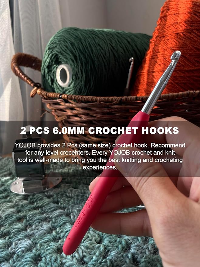 2Pcs 6.0mm Crochet Hooks, Ergonomic Crochet Hook for Arthritis and Beginners, Extra Long, Smooth, Comfortable (Size J / 6.0mm)