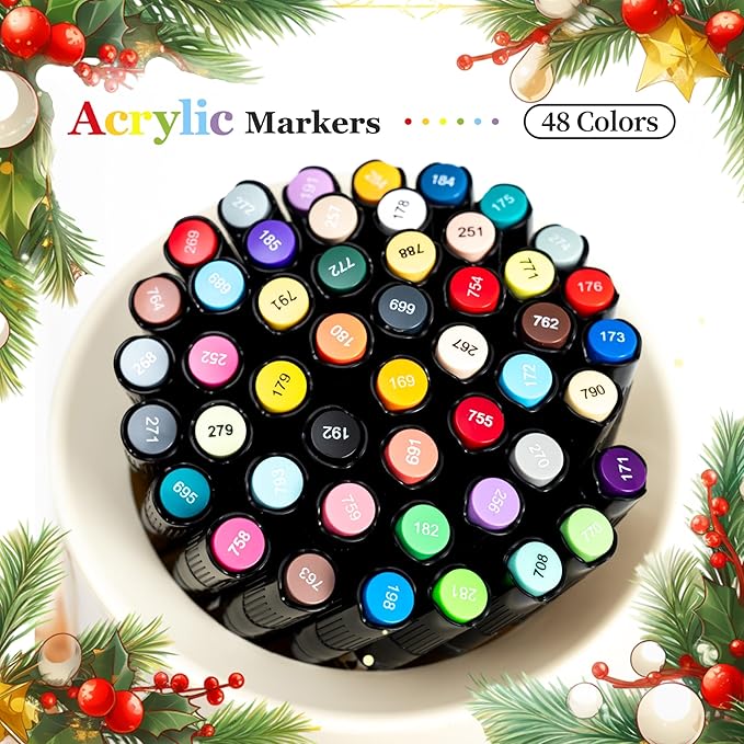 Linbsunne 48 Colors Markers Dual Tip Art Marker Set for Book Drawing, Coloring Illustrations, Ceramics, Card making, Note taking Planner
