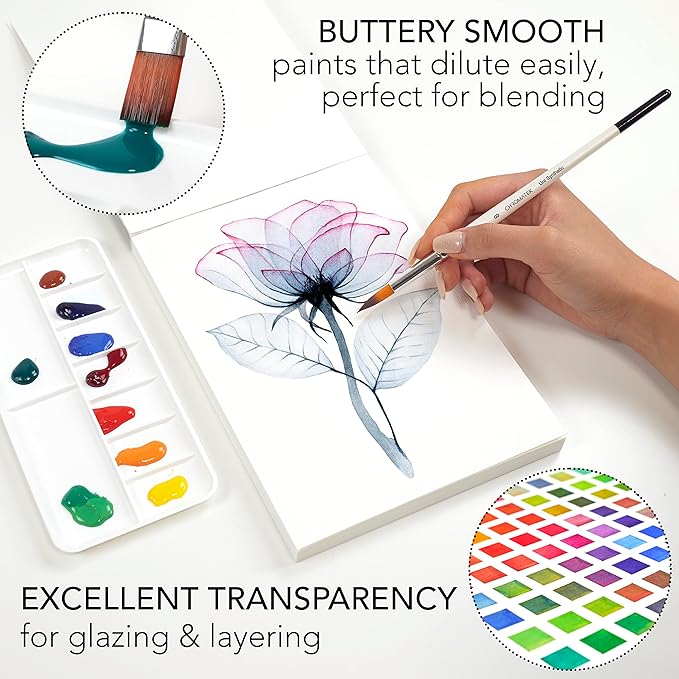 CHROMATEK Watercolor Paint Set - 48 Piece Kit for Adults, Beginners & Professional Artists - 48 x 12ml Liquid Water Color Tubes - Richly Pigmented Vibrant Colors - Art Supplies