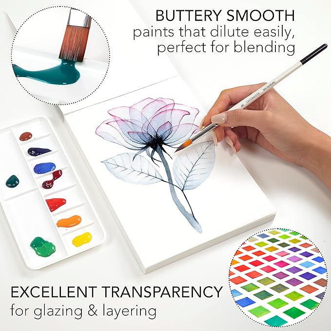 CHROMATEK Watercolor Paint Set - 62 Piece Kit - Video Tutorial Course - For Adults, Beginner & Professional Artists - 26 Tubes (12ml), Sketch Pad, 8 Painting Brushes, Aquapen, Palette, Masking Tape