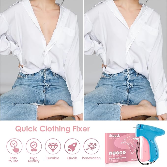 Stitch Gun for Clothes - Handheld Stitch Tag Gun Quick Clothing Fixer - Tagging Gun - Sewing Kit Includes 6 Needle, 1000 Black Fasteners and 1000 White Fasteners (Blue, Pink)