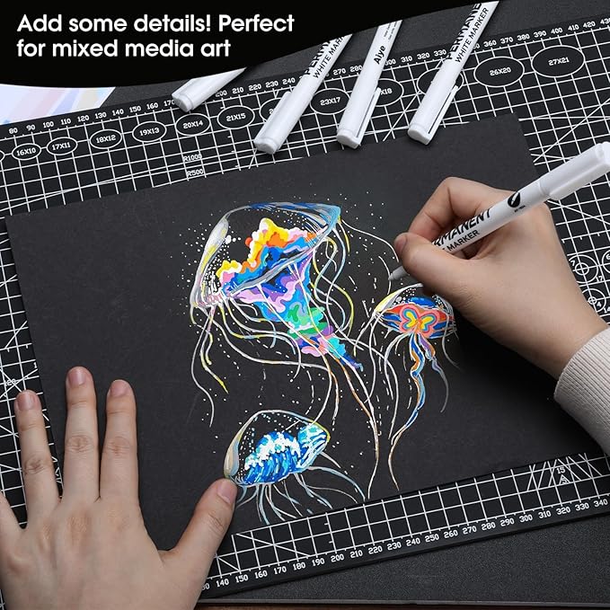 5PCS White Acrylic Paint Pens White Pen Fabric Paint Permanent Marker Pens Set Fine Tip 1mm Waterproof Paint Pen for Fabric Rock Painting Tyre Art Paper Glass for Drawing,Coloring,Graffiti,DIY Crafts
