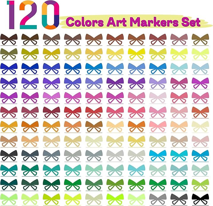 120 Color Dual Tips Brush Pens, Fine and Brush Tip Markers with Swatch Card for Adult Coloring, Art Markers Set for Journaling Calligraphy Drawing Sketching Doodling Illustrating