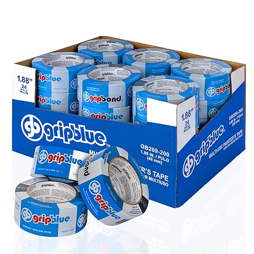 Blue Painters Tape 2 Inch Wide, Bulk - 24 Rolls Masking Tape, “Professional-Grade” - Yields Exact Lines on Walls & Trim, Multi-Surface, Residue-Free, Easy Removal –Indoor & Outdoor Use, 1.88in x 60yds
