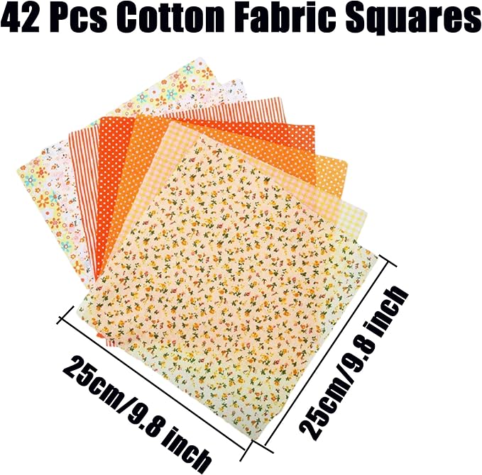42PCS Cotton Fabric Squares for Quilting-9.8x9.8 inches, Multi-Color Floral Prints, Red Pink Yellow Green Blue Purple