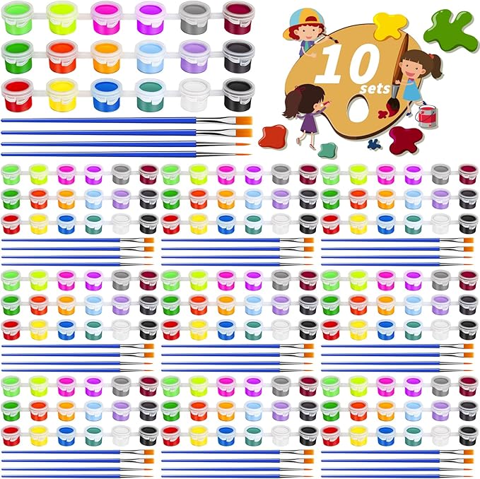 220 Pcs 18 Colors Mini Acrylic Paint Set for Kids Adults,Bulk Set of 10 Washable Craft Painting Kit, Acrylic Paint Strips Container with 40 Pcs Paintbrushes for Home Classroom Party Favors Paiting