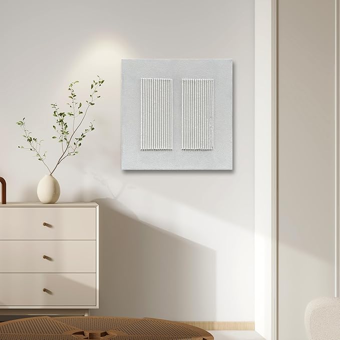 Art 24x24-inch White Textured Abstract Art Oil Painting in Modern Minimalist Style, Suitable for use as a Home Decoration Item and for Display on The Office Wall