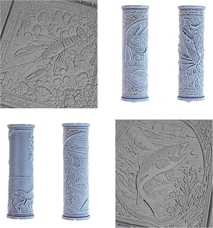 Understream Collection 4-Pack Clay Texture Rollers (4") - Freshwater Set #01 - Embossing Pattern Rollers for Polymer & Ceramic Clay, Pottery & Crafts