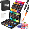 Coloring Pens,72 Dual Tip Brush Markers with Fineliner & Brush Felt Tip Pens Set, Art Watercolour Marker with Case for Adults Kids Colouring Calligraphy Drawing Sketching