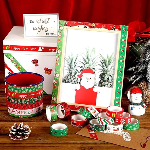 SANNIX 12 Rolls Christmas Washi Tapes 15mm Wide Christmas Tree Snowflakes Santa Claus Gingerbread Man Masking Tape for Xmas Scrapbooking and Crafting