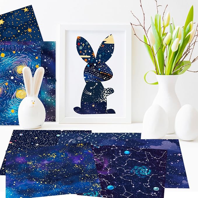 12 Sheets Universe Space Galaxy Scrapbook Paper,Vintage Starry Sky Scrapbooking Paper Pad,Journaling Scrapbooking Supplies,Cardstock Decorative Craft Paper