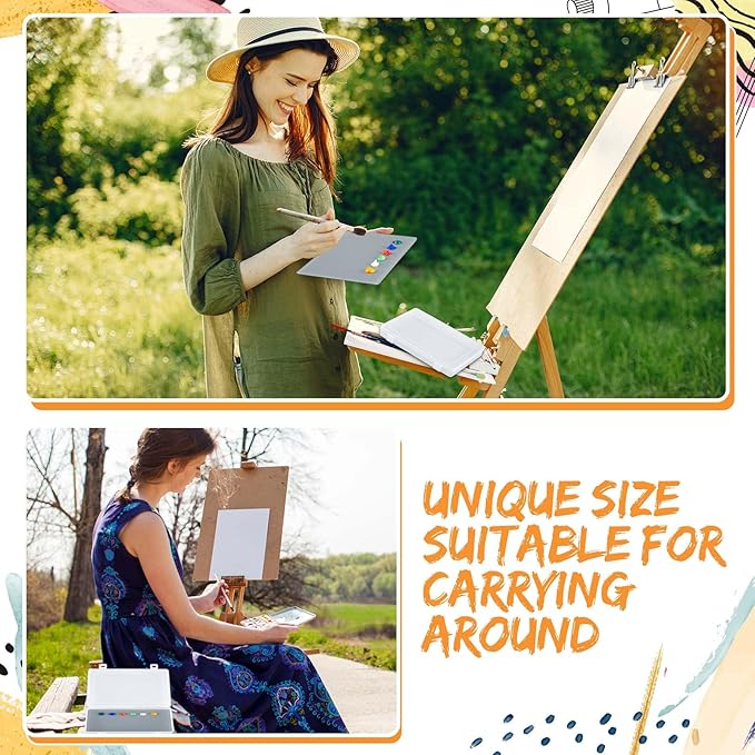 Nuanchu 2 Pcs Handy Glass Oil Paint Palette Included 10.2 x 6.8 x 1.2 Inches Airtight Stay Wet Palette Container and 9.7 x 6.3 Inches Tempered Glass, Keeps Paint Fresh, Ideal for Travel Outdoor, Grey